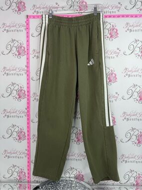 adidas pants sweats Olive Green sweatpants Joggers with White Side Stripes